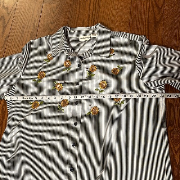 BRECKENRIDGE Vintage 90s Sunflower embroidered pinstripe button shirt woman’s XL - Picture 9 of 11
